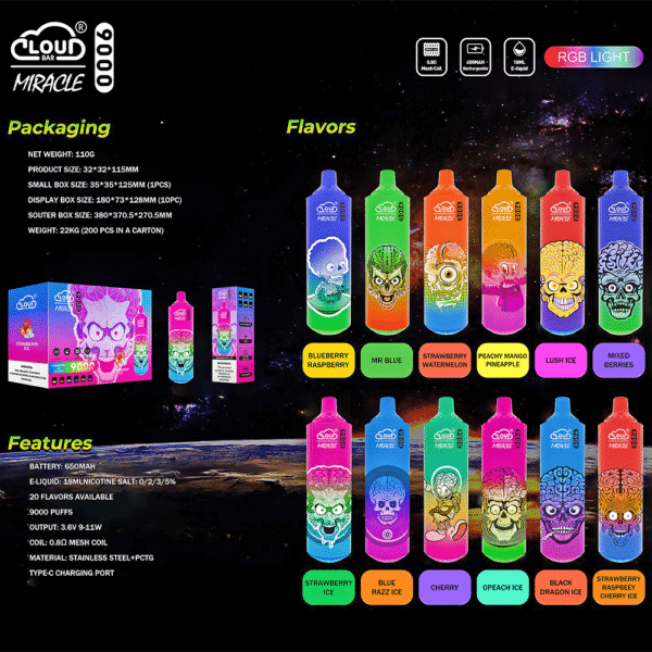 Cloud Bar Miracle 9000 9K Puffs Einweg Vape Pen-perfectvape