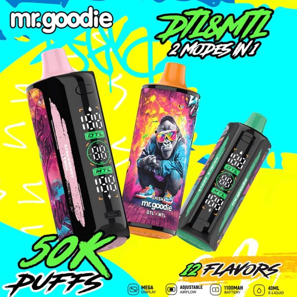 Mr.Goodie Shisha 50000 50K Puffs DTL & MTL LCD Display jetable Vape-perfectvape